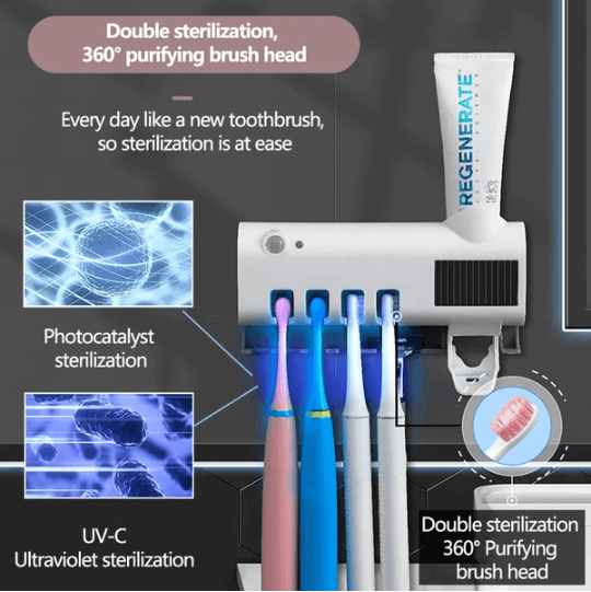 UV Sterilizer Toothbrush Holder & Toothpaste Dispenser