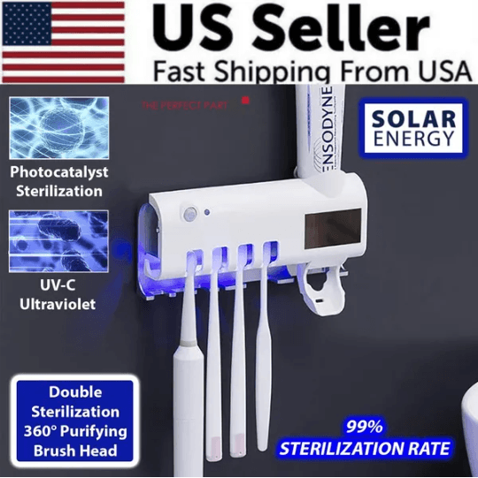 UV Sterilizer Toothbrush Holder & Toothpaste Dispenser
