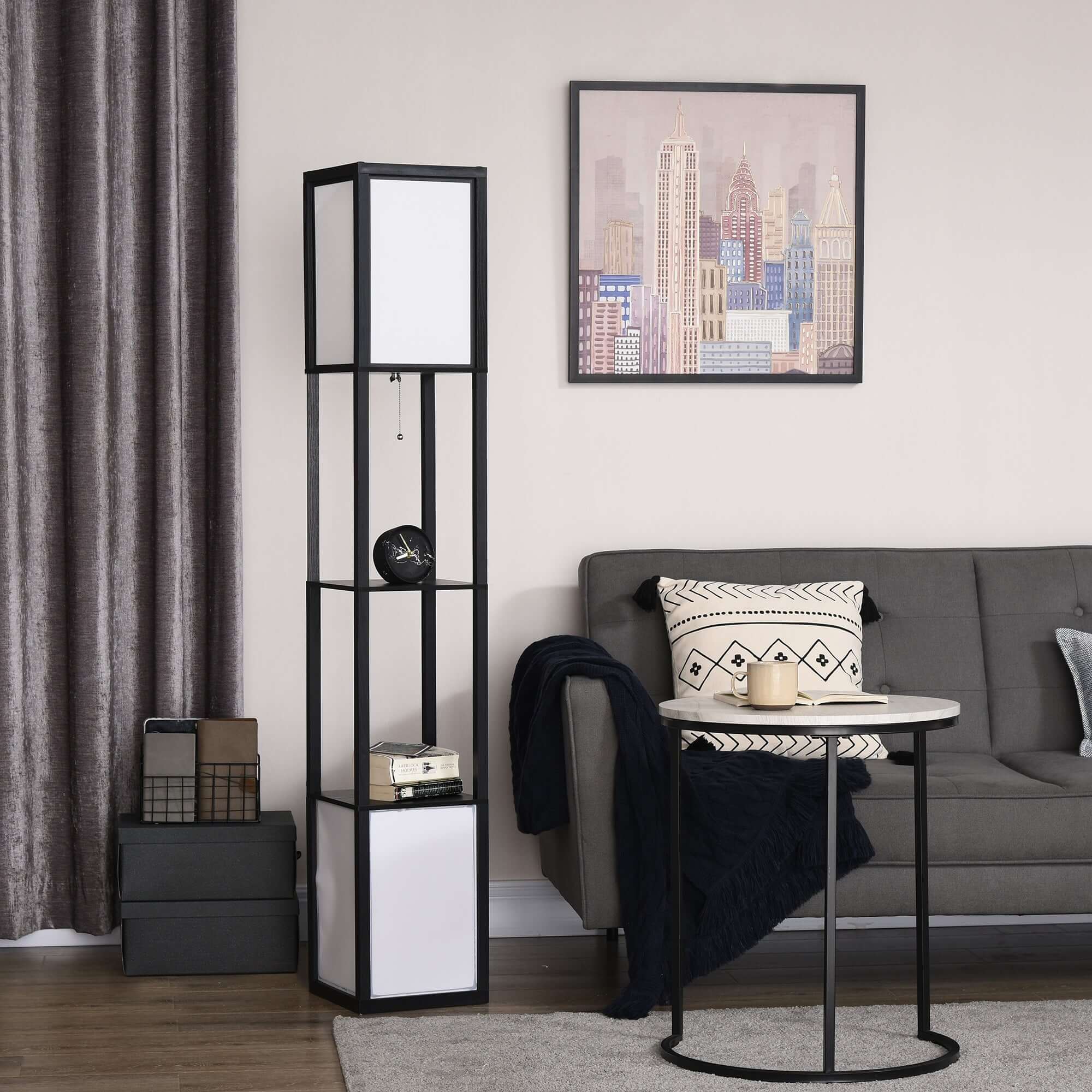 Modern Floor Lamp with Shelf & Dual Light