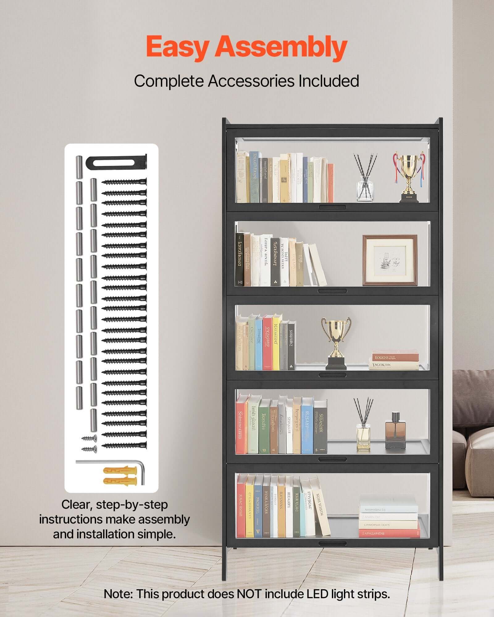5-Tier Curio Display Cabinet with Acrylic Doors