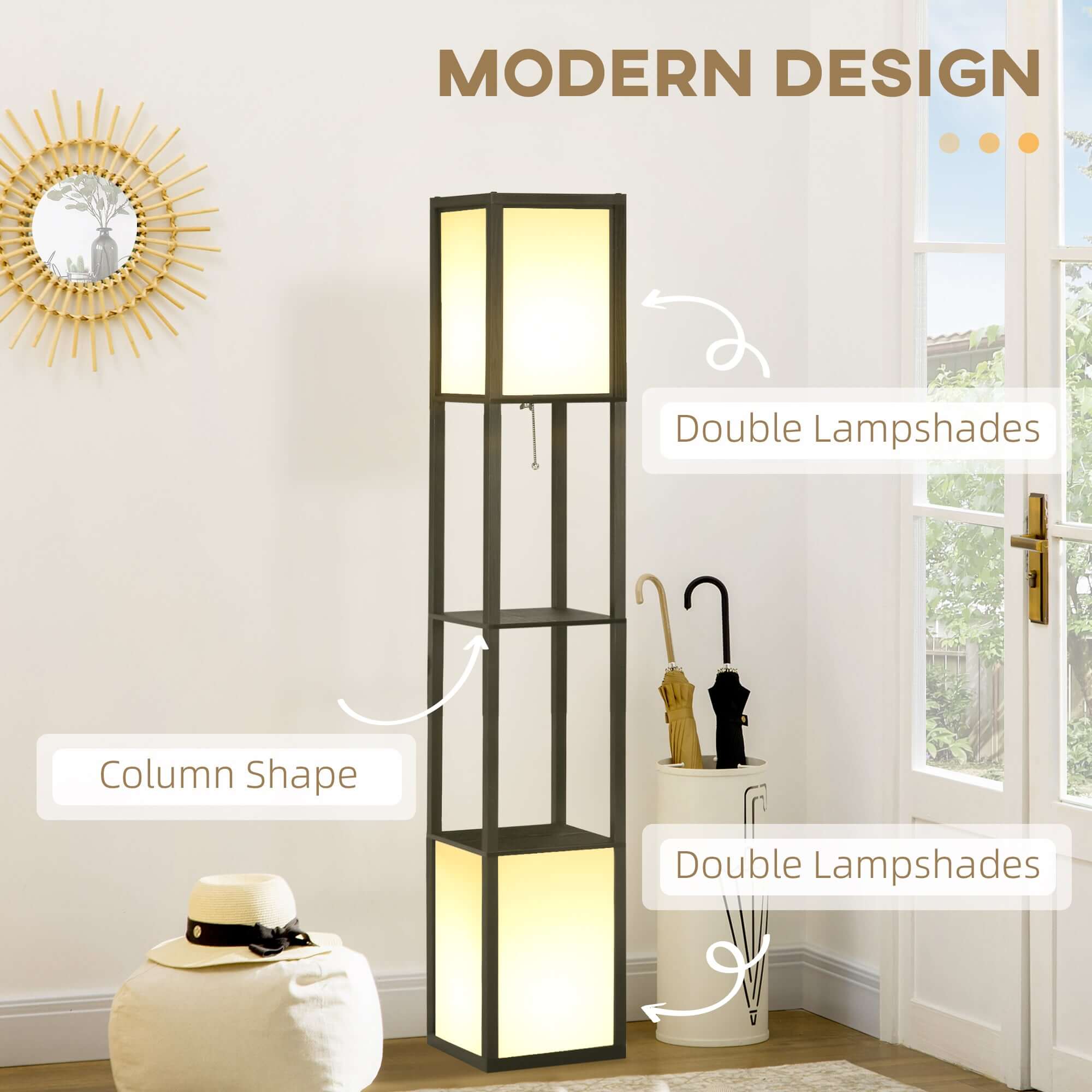 Modern Floor Lamp with Shelf & Dual Light
