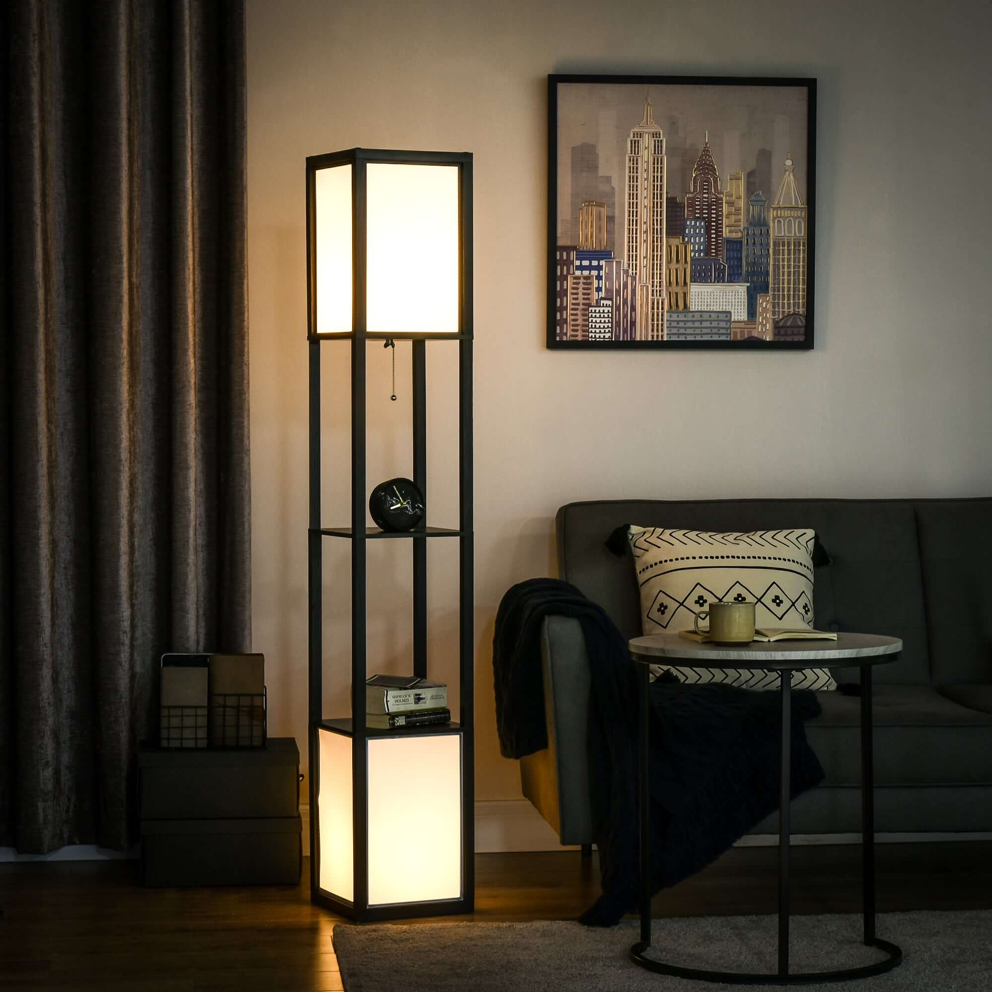 Modern Floor Lamp with Shelf & Dual Light