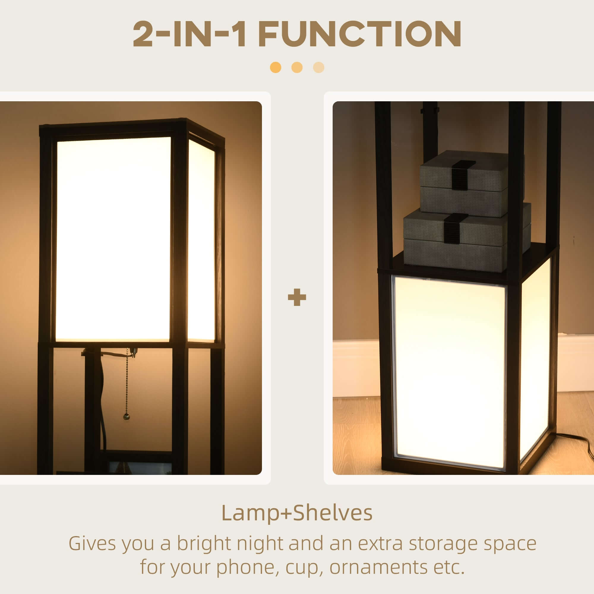 Modern Floor Lamp with Shelf & Dual Light