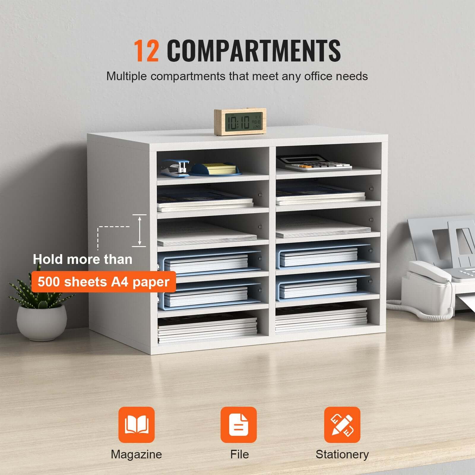 12-Compartment Wood Office Mailbox Organizer