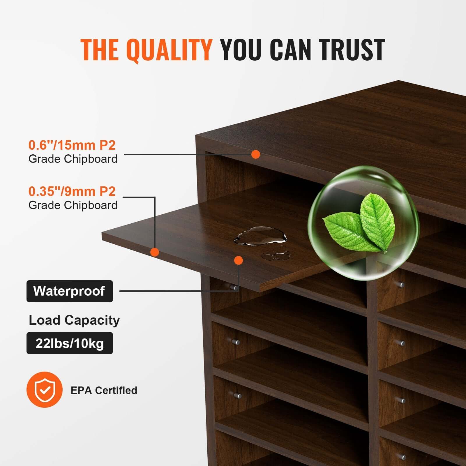 12-Compartment Wood Office Mailbox Organizer – Brown