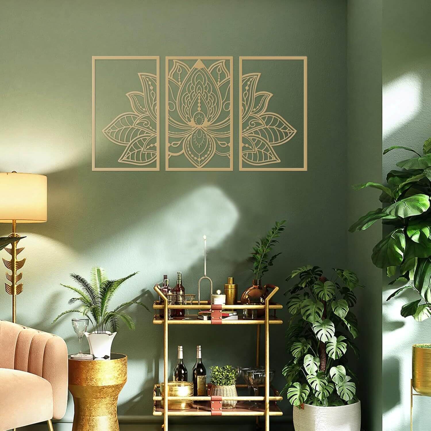 Golden Lotus Mandala Metal Wall Art