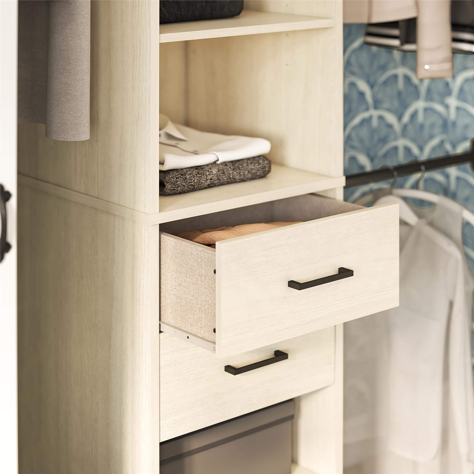 5-Shelf 2-Drawer Closet Organizer with Hanging Rods
