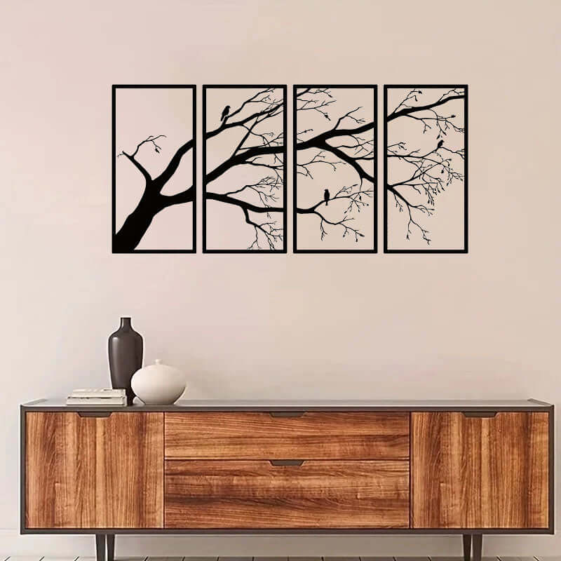 Black Tree of Life Metal Wall Art Set of 4