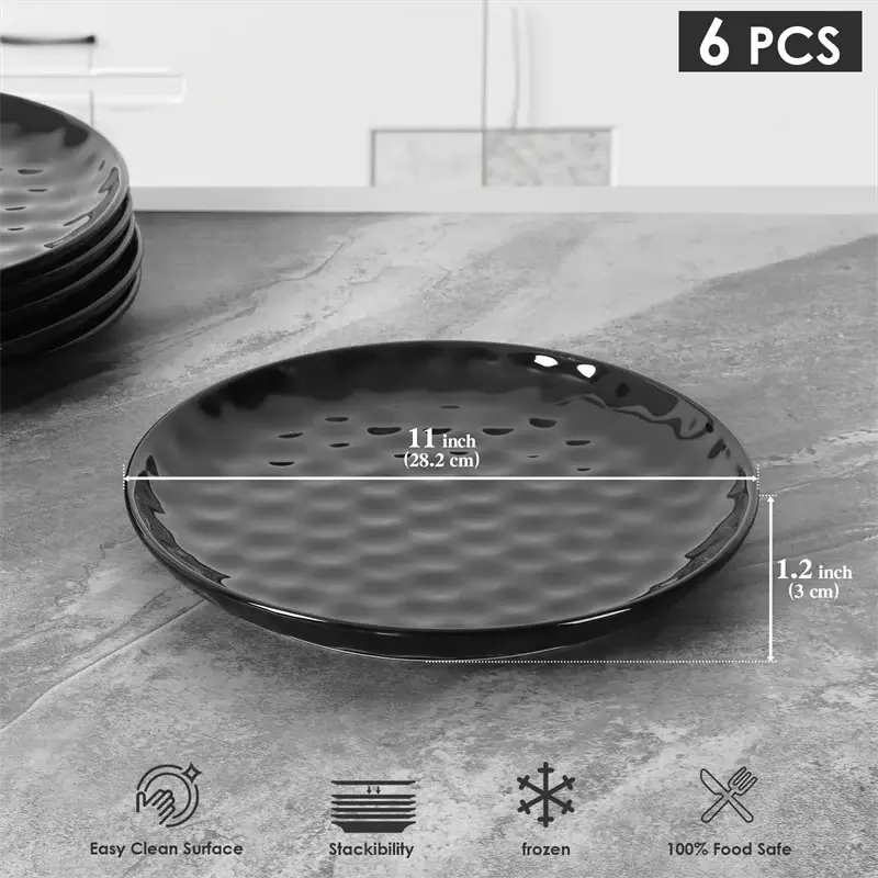 Black Hammered Ceramic Plate 6-Piece Set
