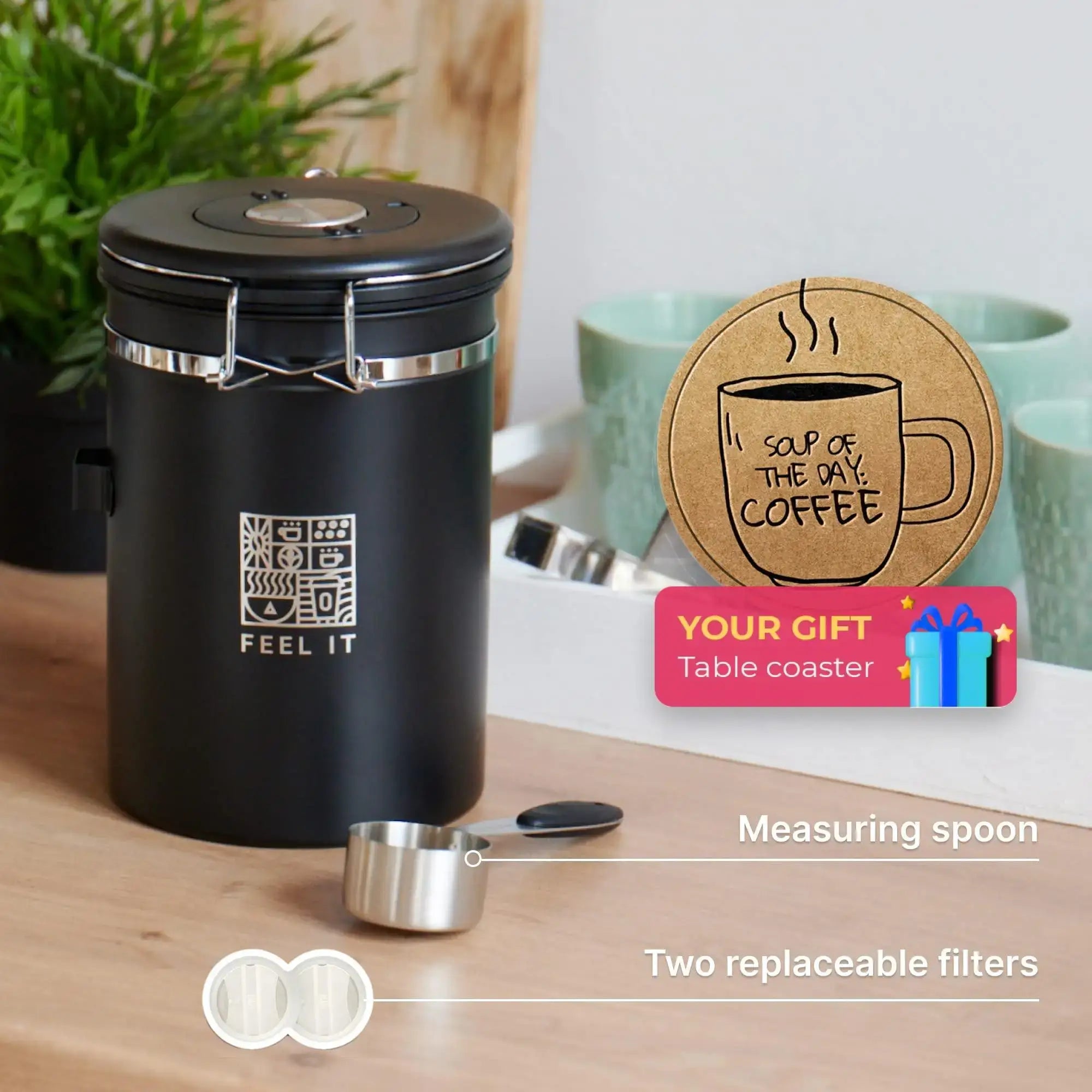 UD2 21oz Stainless Steel Airtight Food Storage Container Date Tracker & CO2 Release Valve for Kitchen Coffee & Tea Accessories