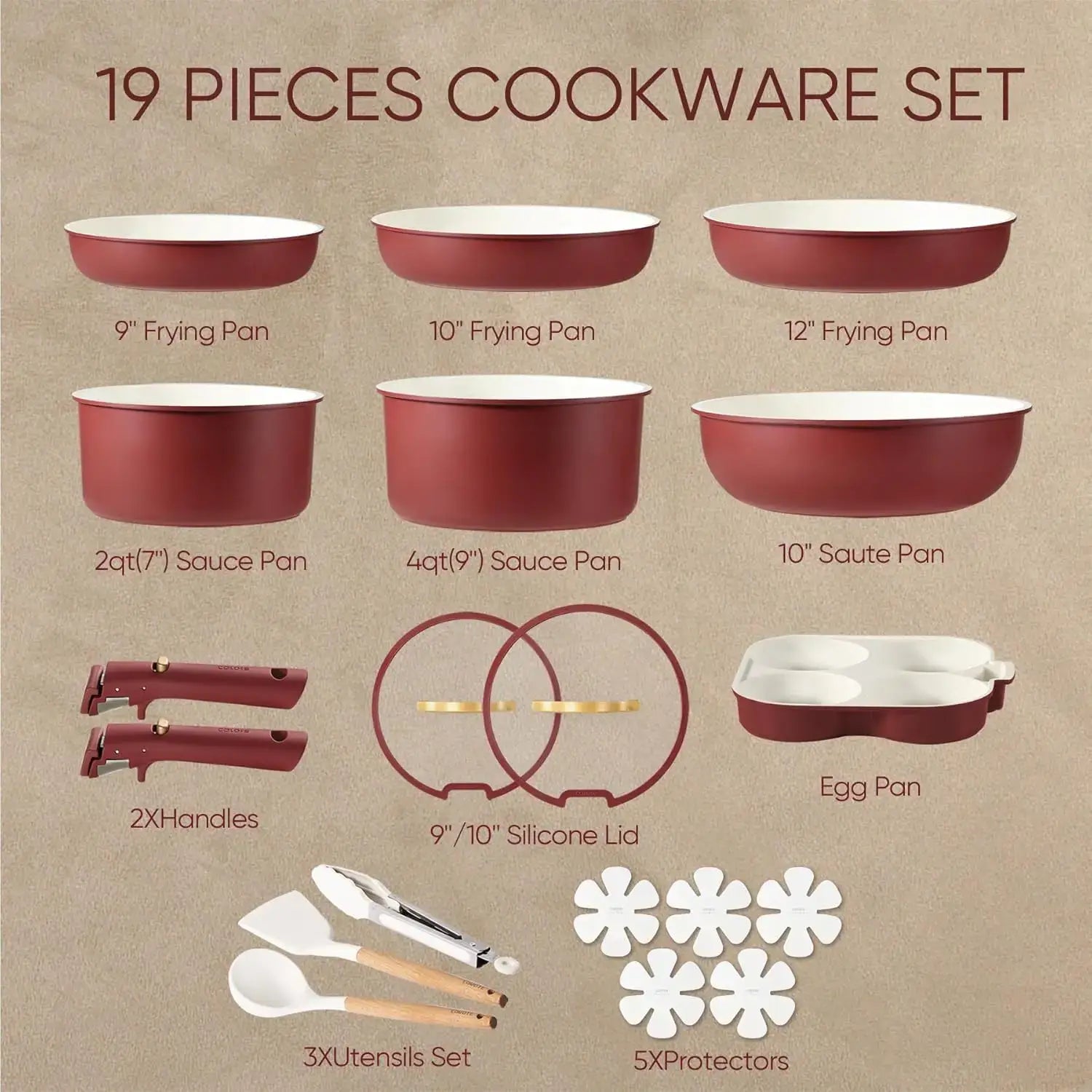 19-Piece Nonstick Detachable Handle Cookware Set