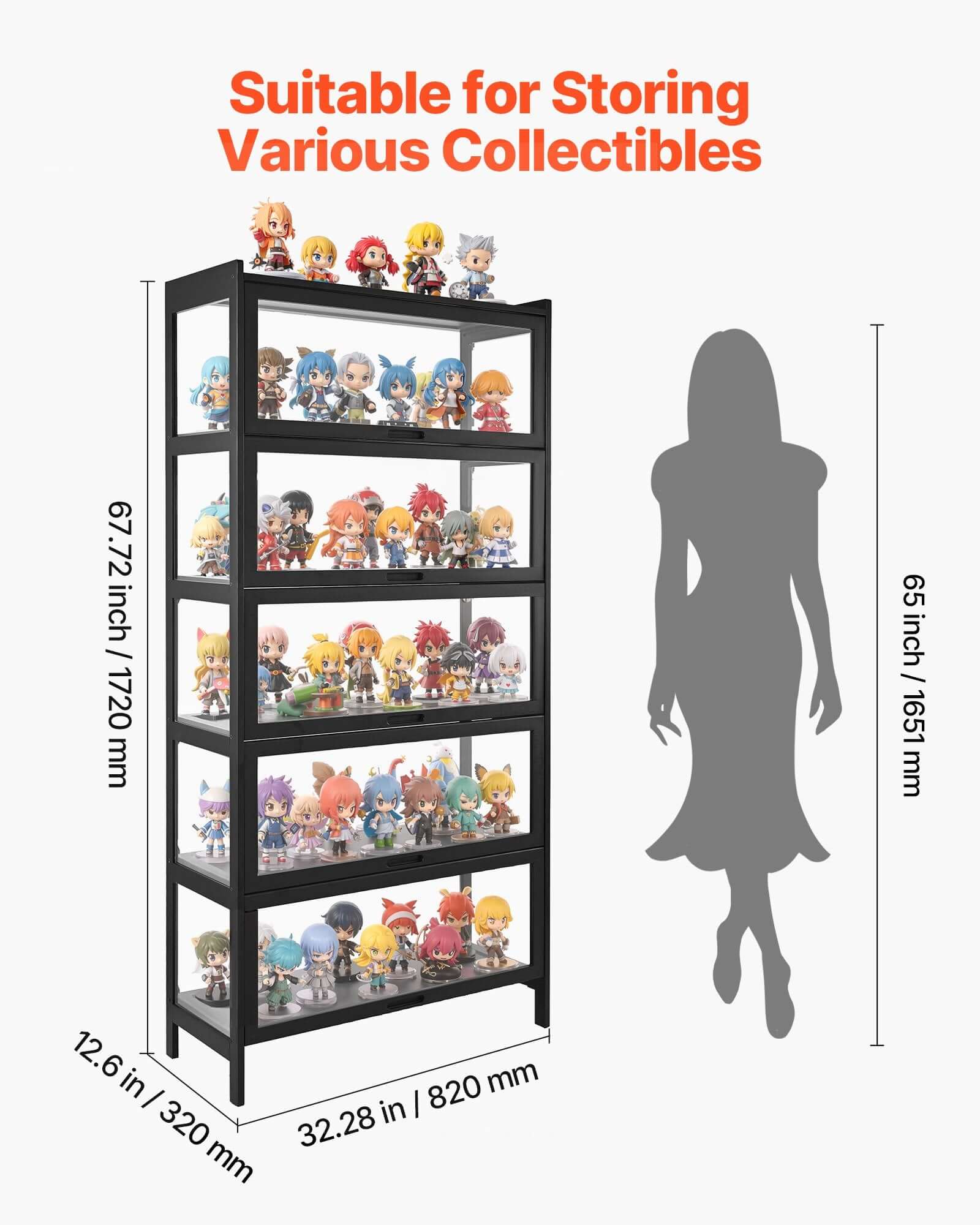 5-Tier Curio Display Cabinet with Acrylic Doors