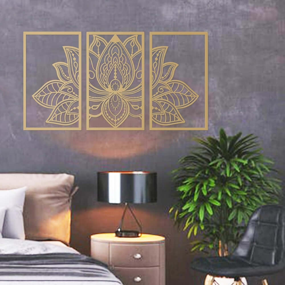Golden Lotus Mandala Metal Wall Art