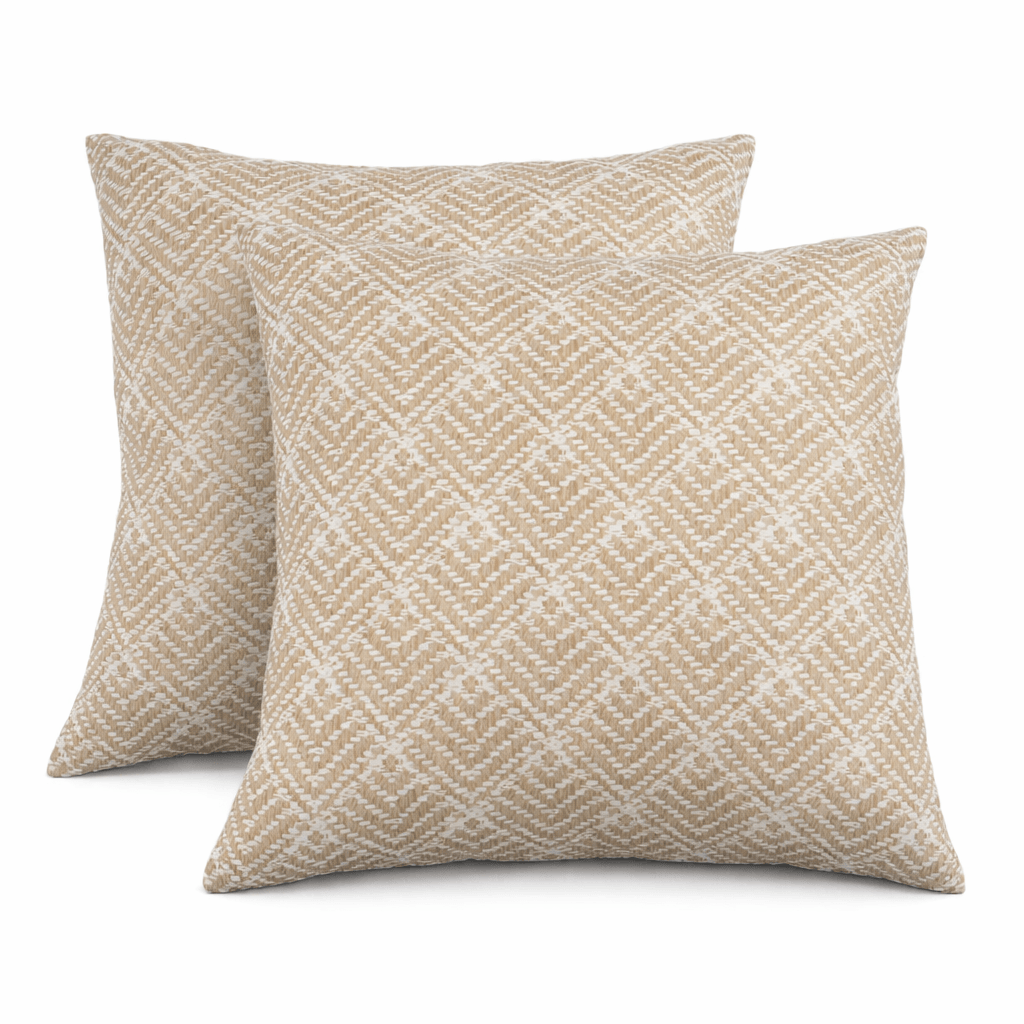 Waterproof Outdoor Throw Pillows – Rhombus Beige (2-Pack)