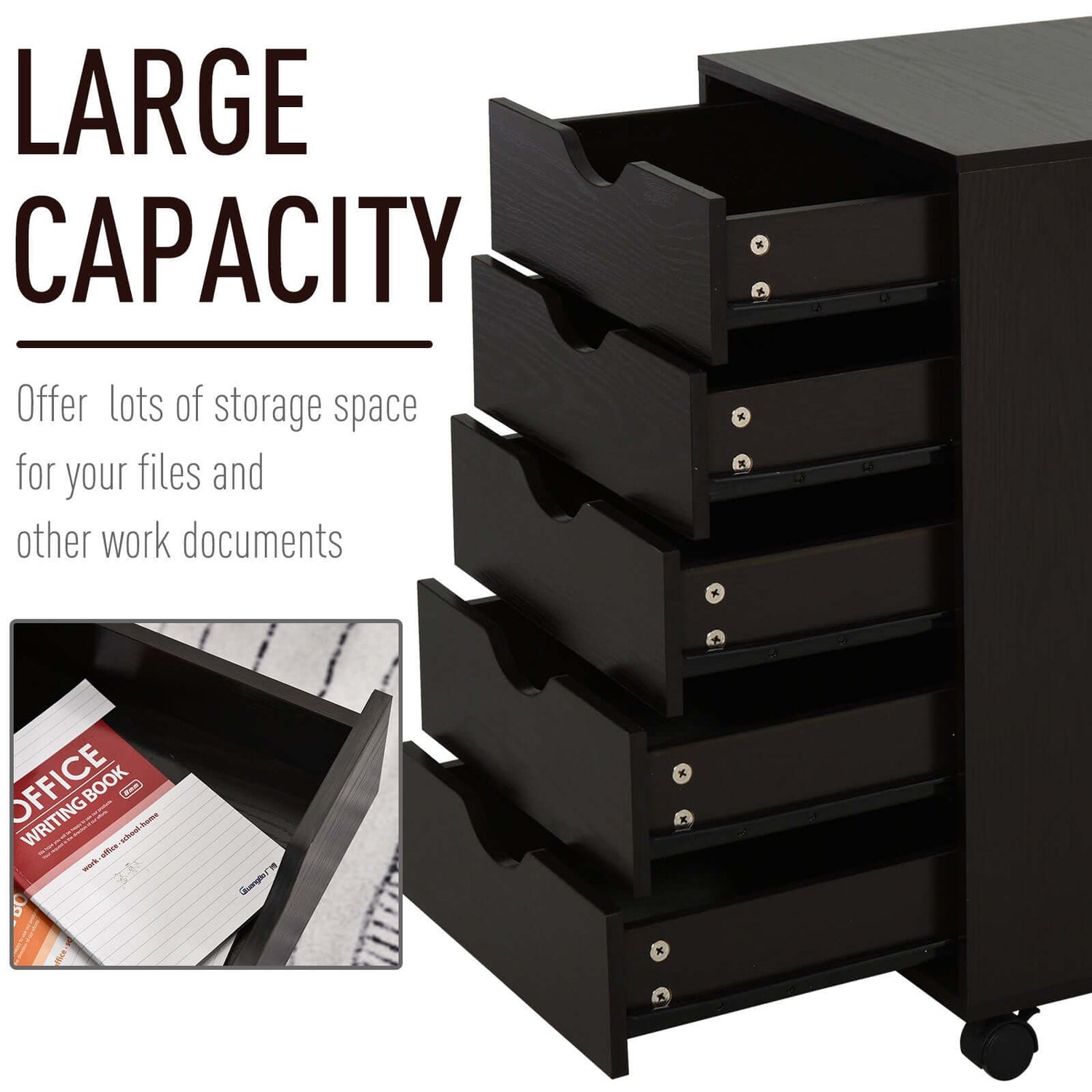 5-Drawer File Cabinet with Wheels – Brown