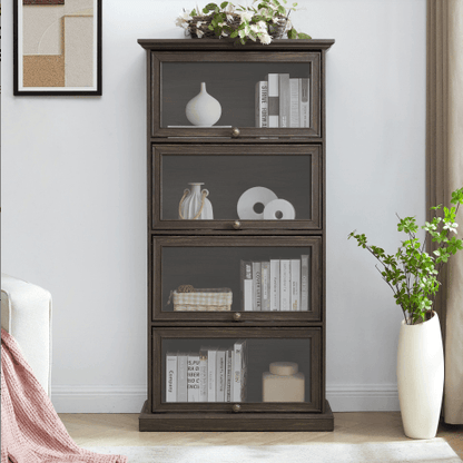 4-Tier Glass Display Cabinet with Flip Doors
