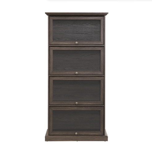 4-Tier Glass Display Cabinet with Flip Doors