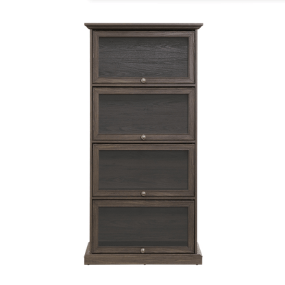 4-Tier Glass Display Cabinet with Flip Doors