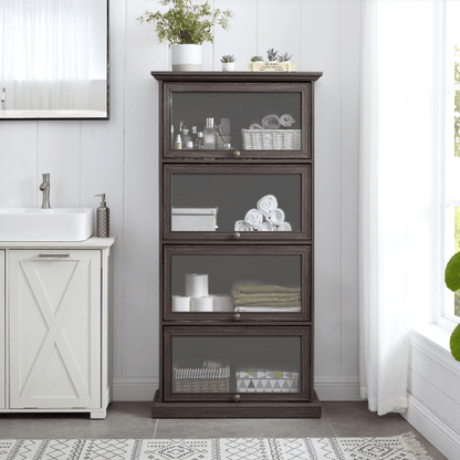 4-Tier Glass Display Cabinet with Flip Doors