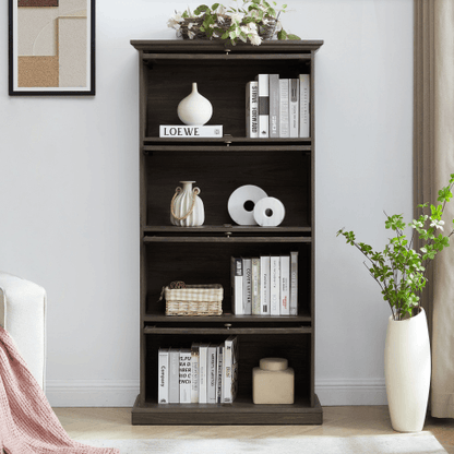 4-Tier Glass Display Cabinet with Flip Doors