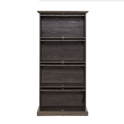 4-Tier Glass Display Cabinet with Flip Doors