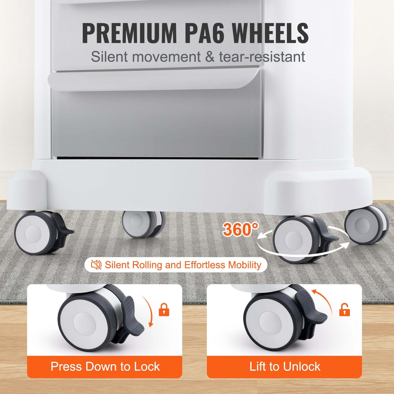 4-Tier Mobile Medical Cart with Drawers
