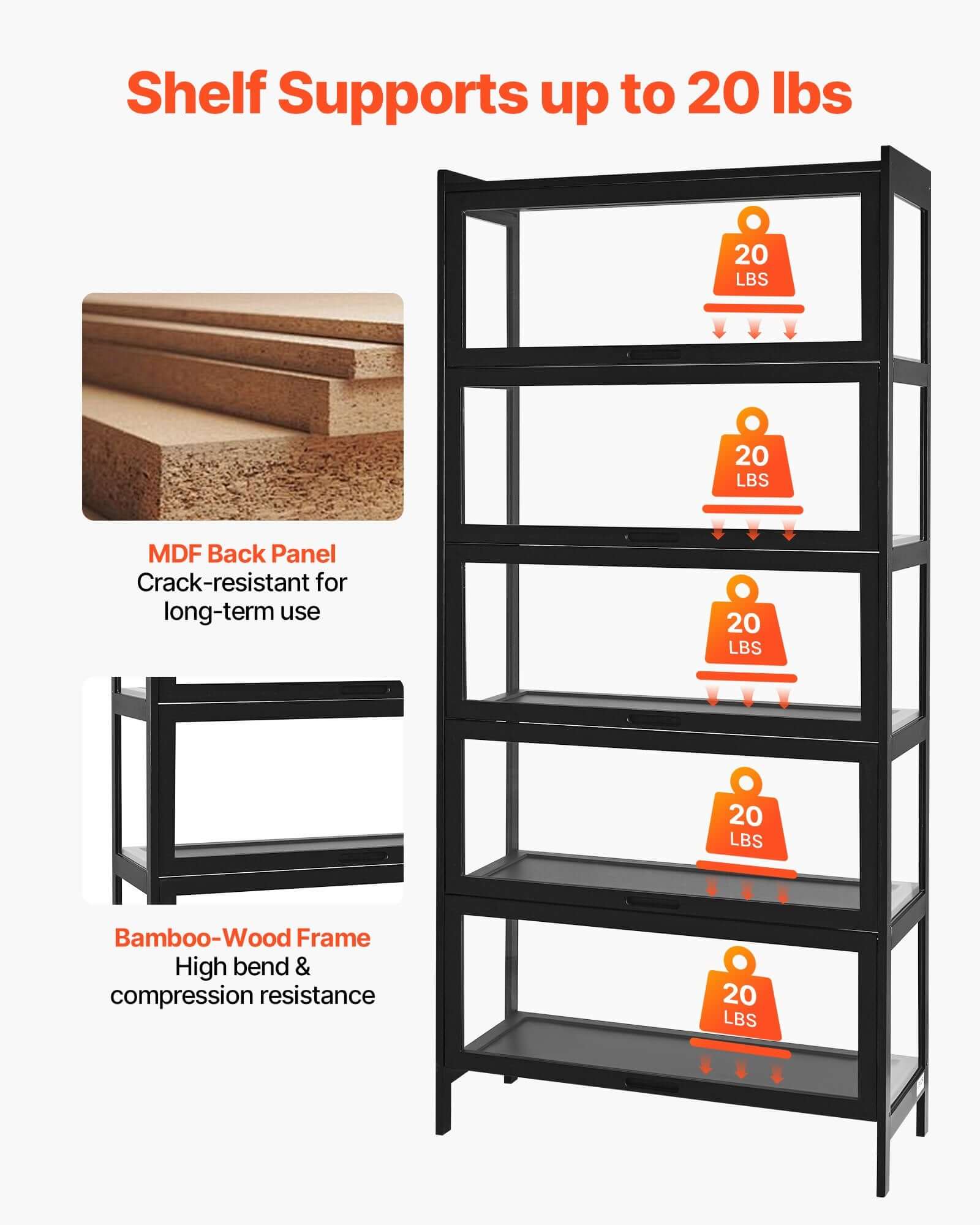 5-Tier Curio Display Cabinet with Acrylic Doors