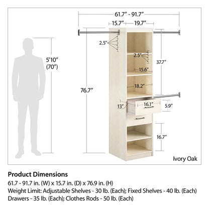 5-Shelf 2-Drawer Closet Organizer with Hanging Rods