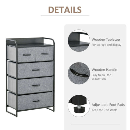 5-Drawer Steel Frame Dresser Tower – Gray