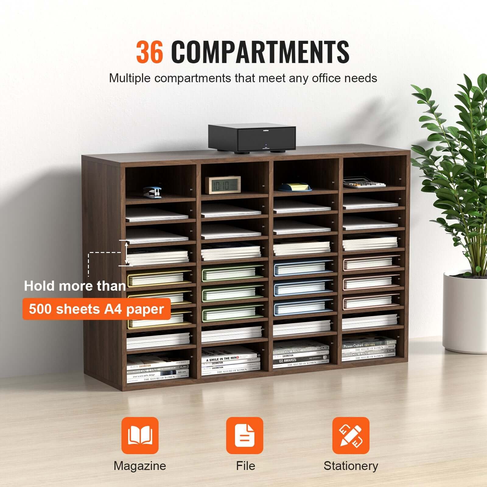 36-Compartment Wood Office Mailbox Organizer