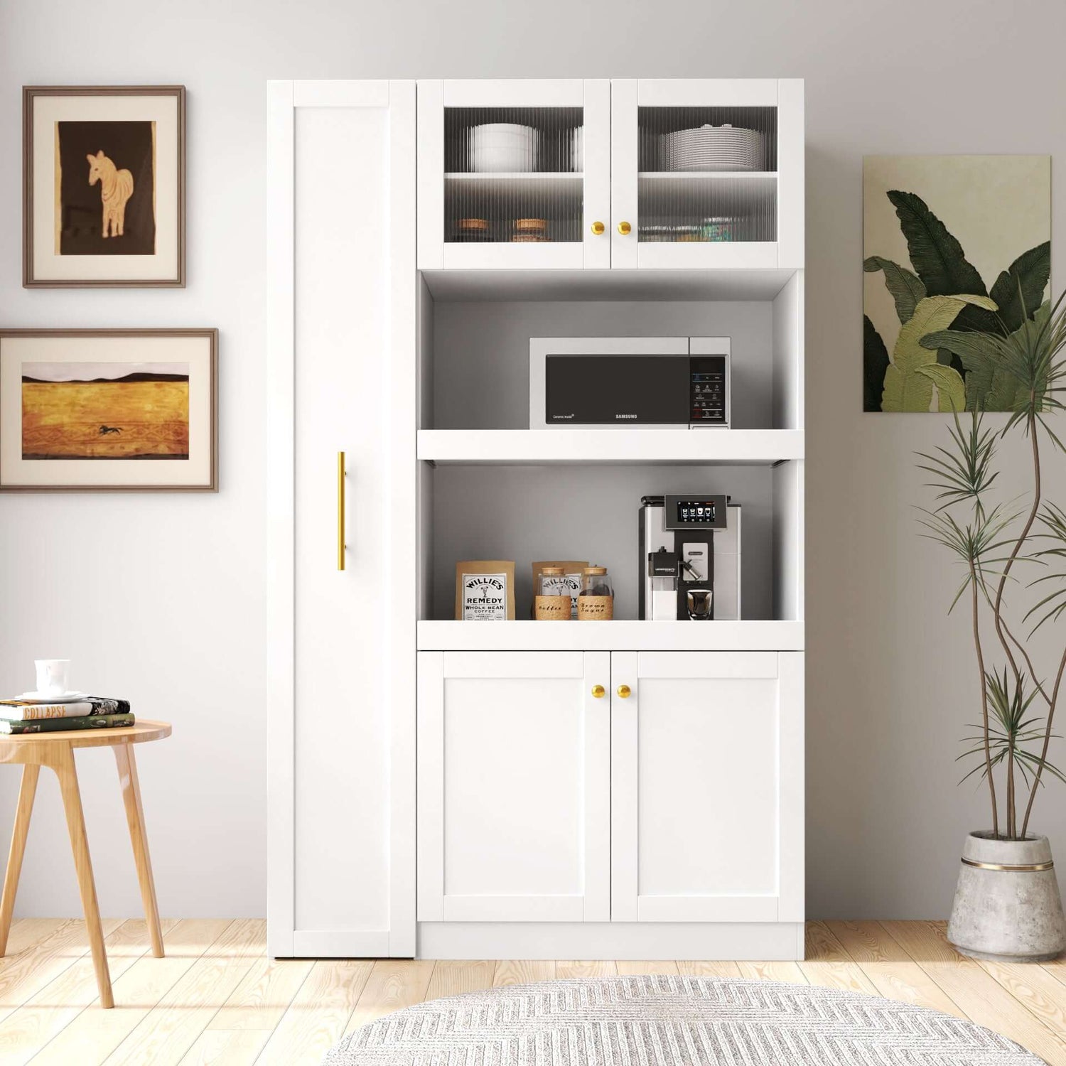Farmhouse Kitchen Pantry Cabinet with Pull-Out Shelf