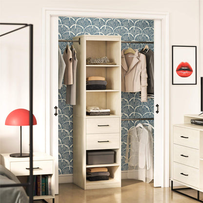 5-Shelf 2-Drawer Closet Organizer with Hanging Rods