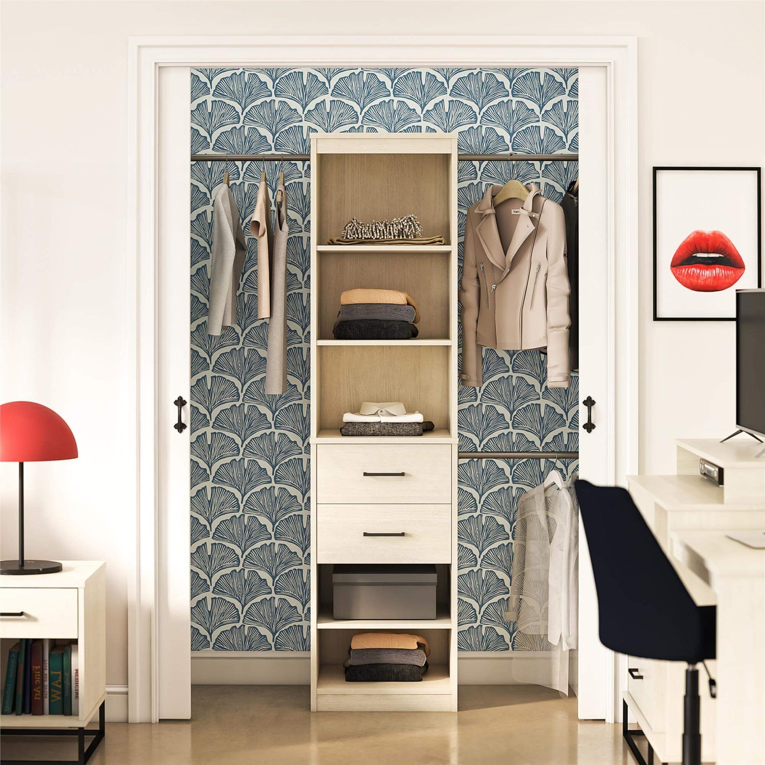 5-Shelf 2-Drawer Closet Organizer with Hanging Rods