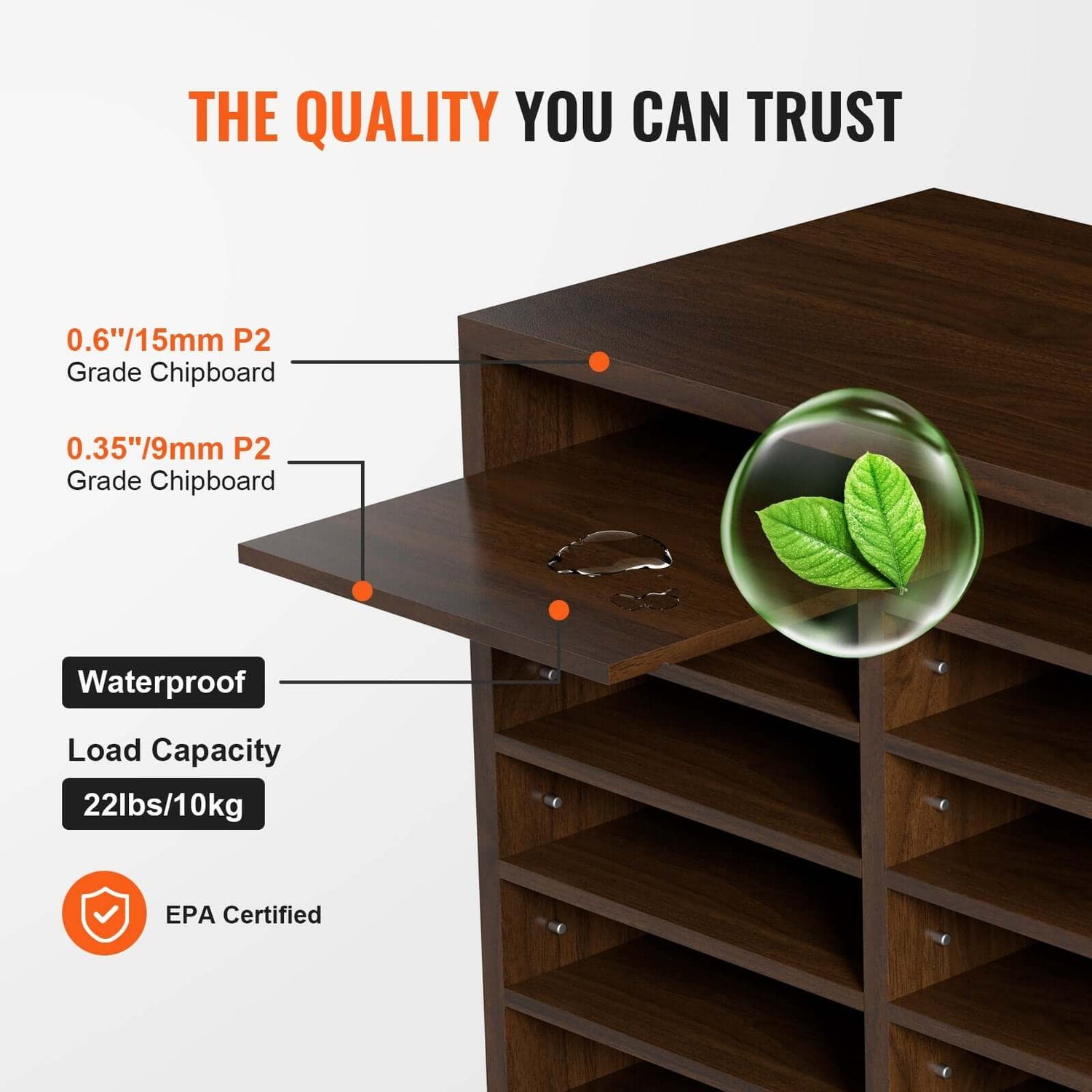 12-Compartment Wood Office Mailbox Organizer – Brown
