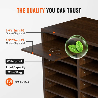 12-Compartment Wood Office Mailbox Organizer – Brown