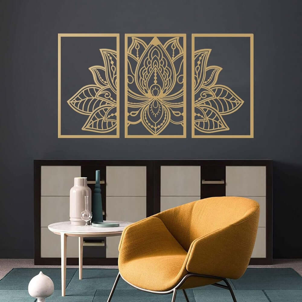 Golden Lotus Mandala Metal Wall Art