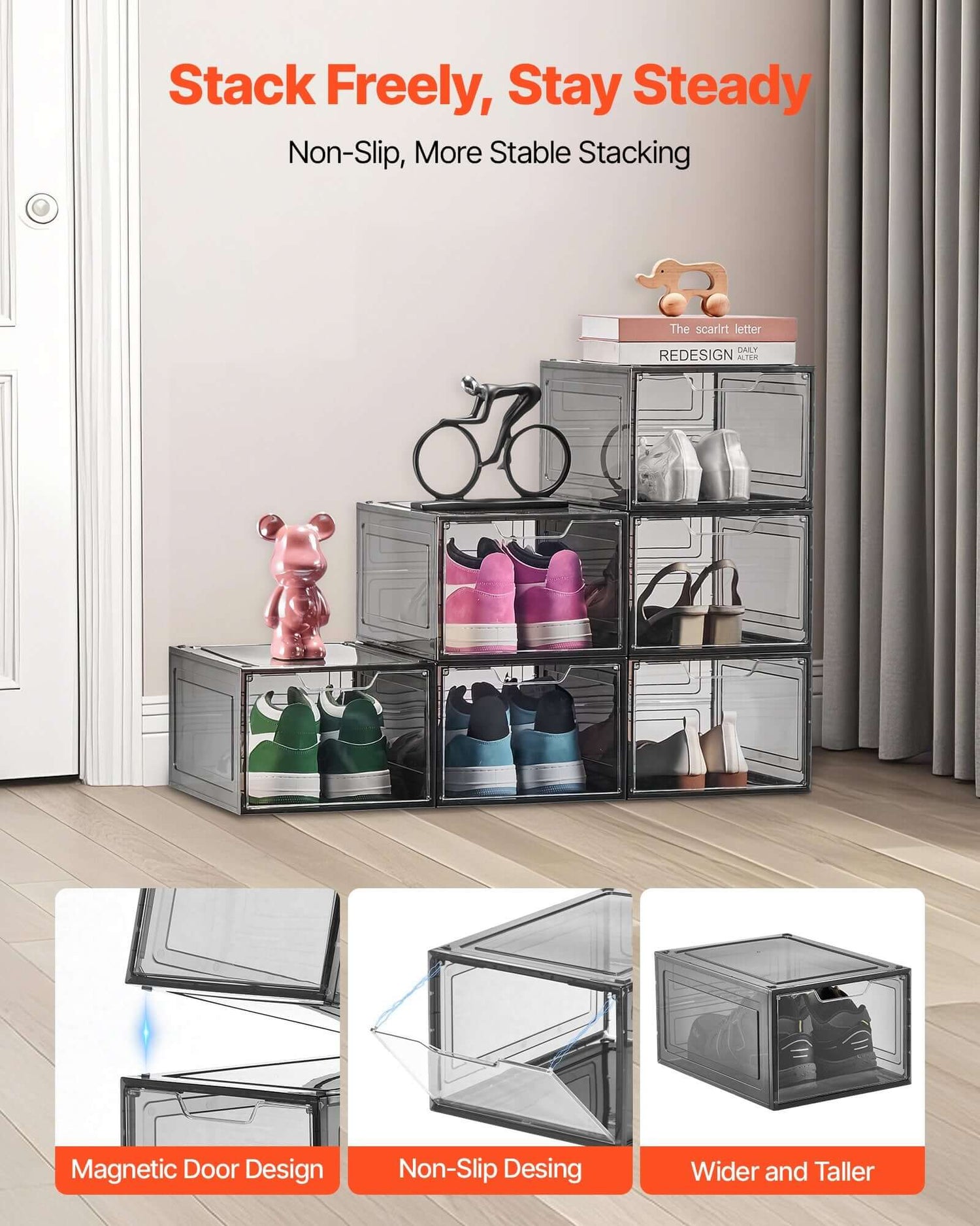 Clear Stackable Shoe Storage Boxes (6-Pack)