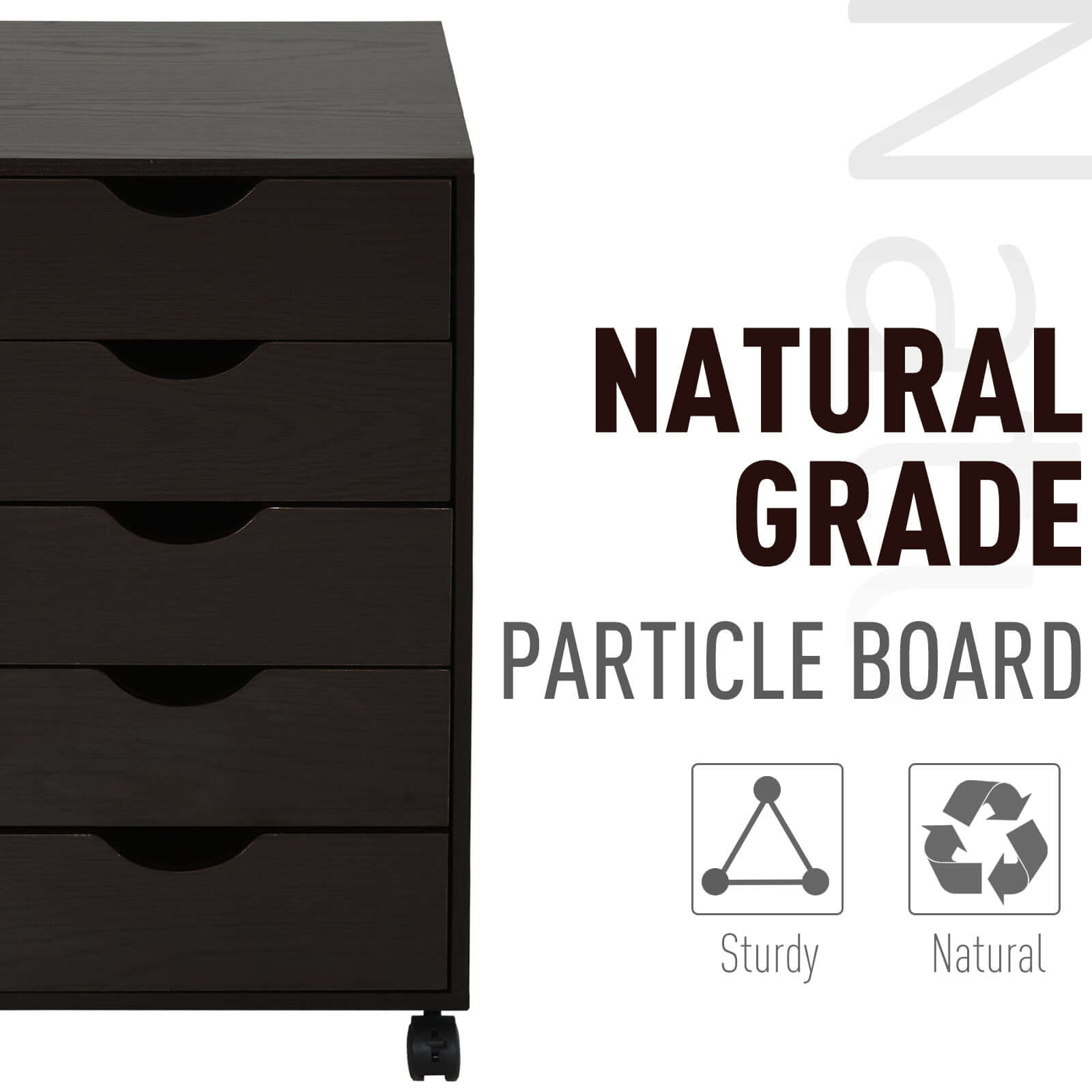 5-Drawer File Cabinet with Wheels – Brown