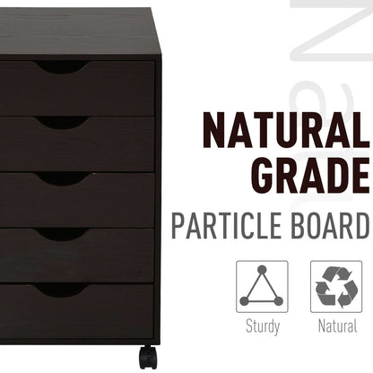 5-Drawer File Cabinet with Wheels – Brown
