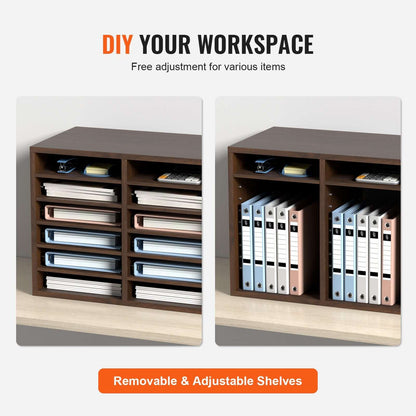 12-Compartment Wood Office Mailbox Organizer – Brown