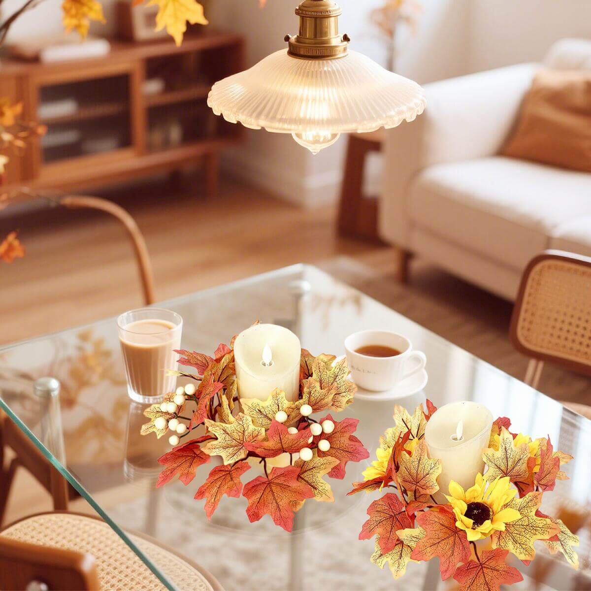 Fall Candle Rings Wreath Garland (2-Pack)