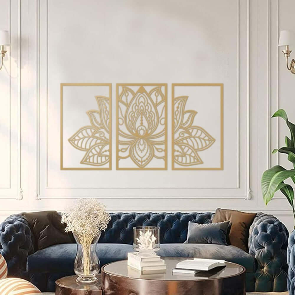 Golden Lotus Mandala Metal Wall Art