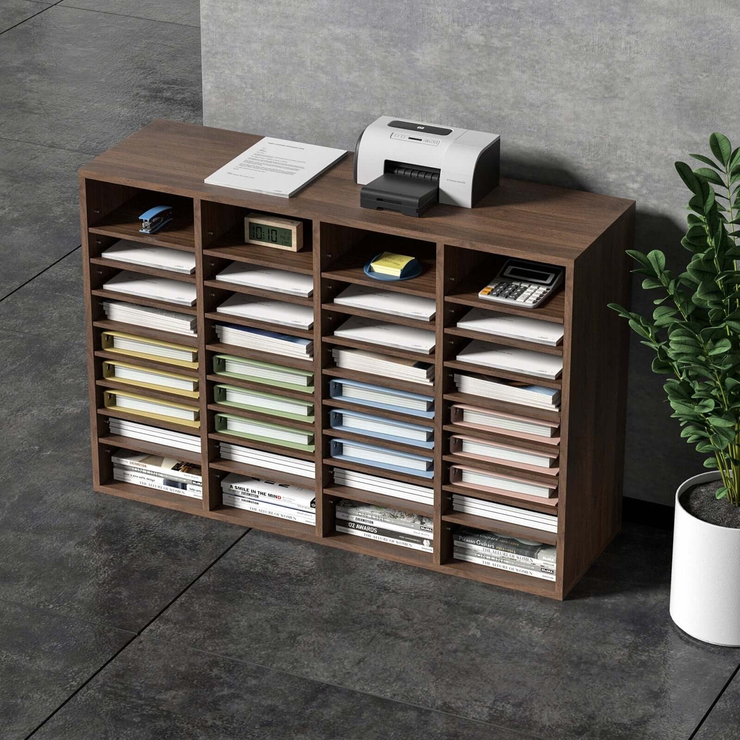 36-Compartment Wood Office Mailbox Organizer