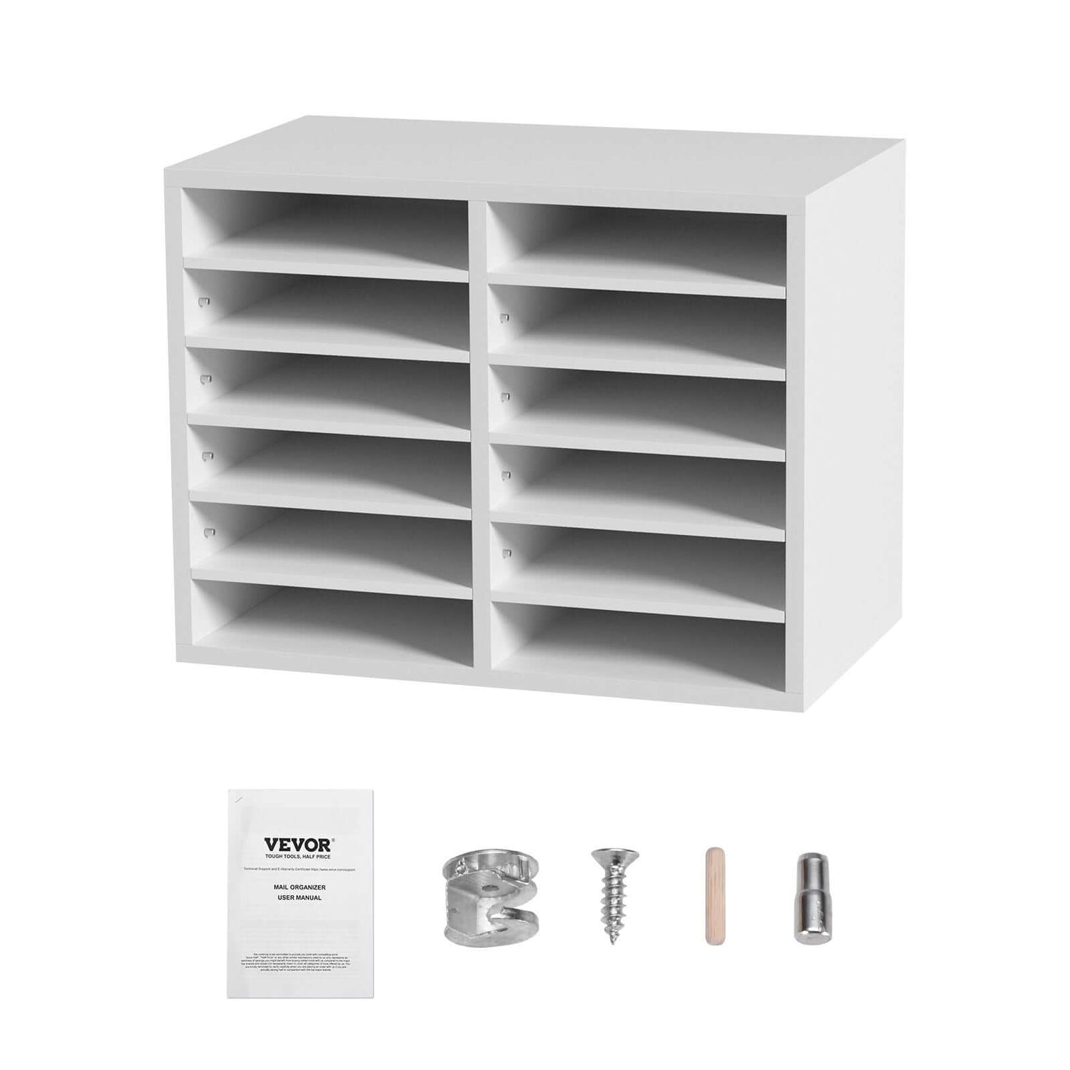 12-Compartment Wood Office Mailbox Organizer