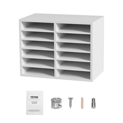 12-Compartment Wood Office Mailbox Organizer
