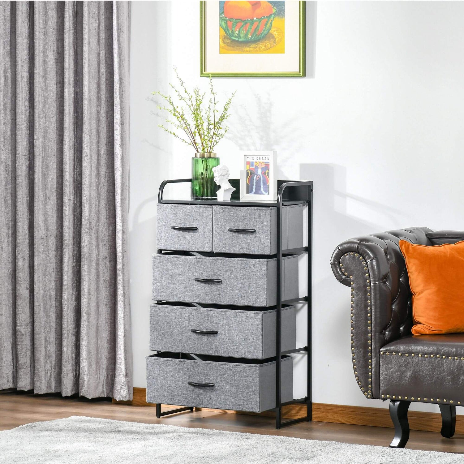 5-Drawer Steel Frame Dresser Tower – Gray