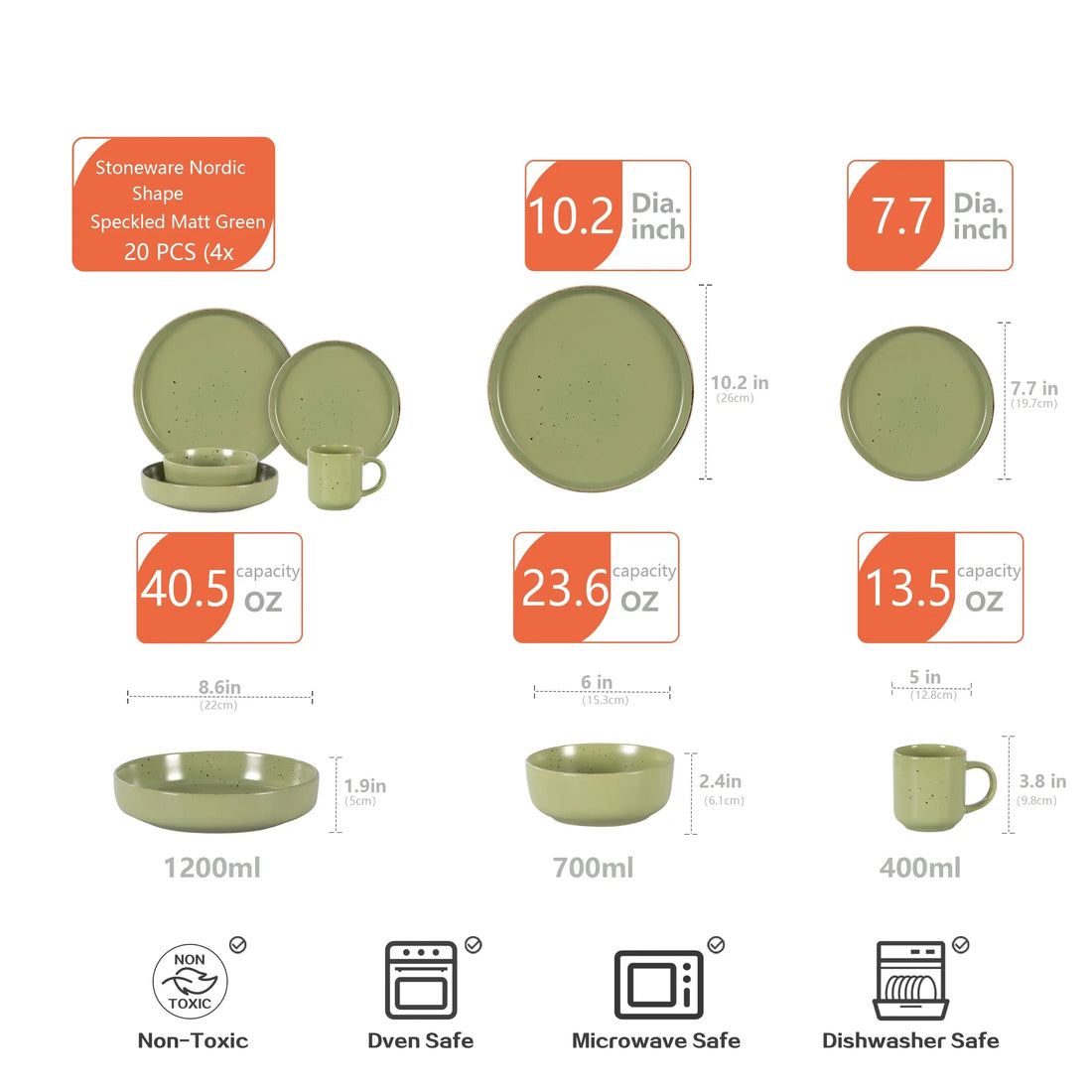 20-Piece Nordic Speckled Green Dinnerware Set