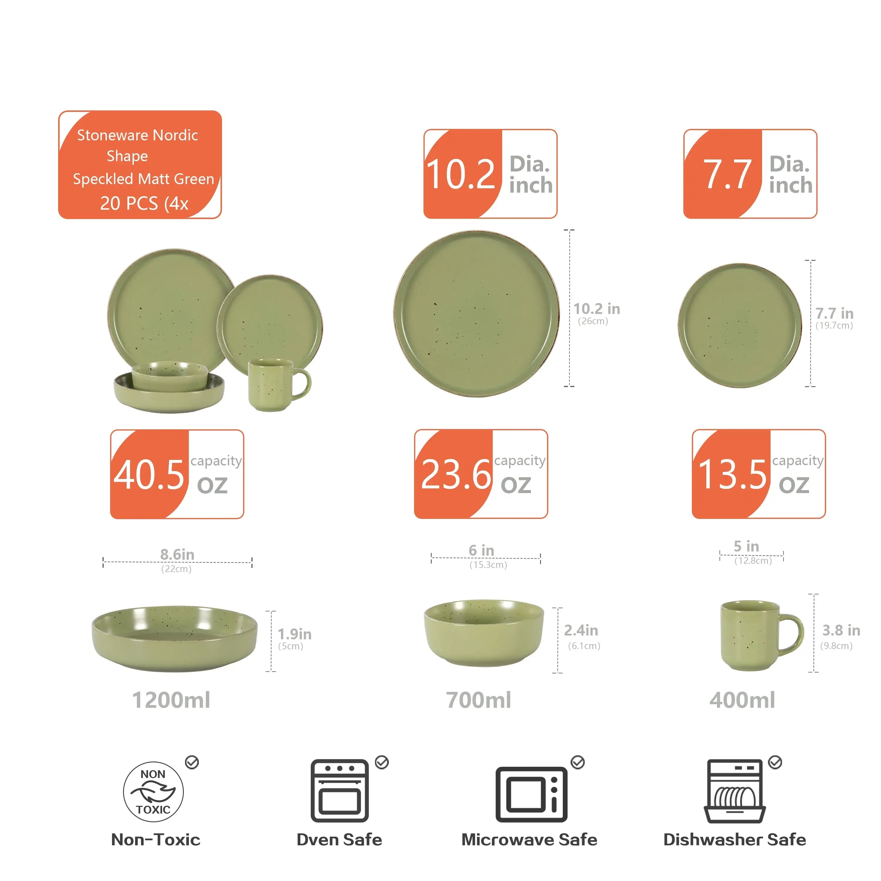 20-Piece Nordic Speckled Green Dinnerware Set