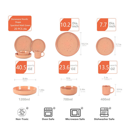 20-Piece Nordic Speckled Rose Dinnerware Set