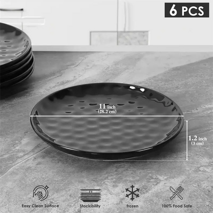 Black Hammered Ceramic Plate 6-Piece Set